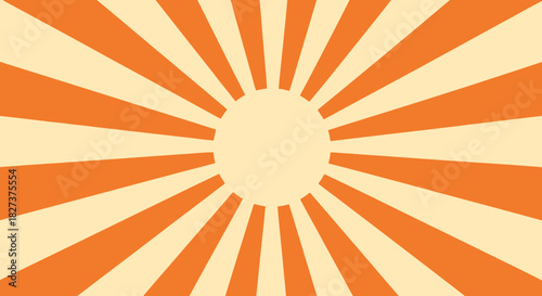 Orange sunburst design with radiating lines and a central circle.