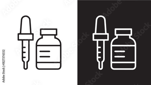 Dropper and bottle line icon simple vector illustration for medical or pharmaceutical design isolated on white and black background