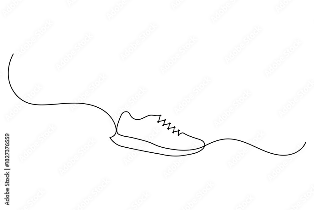 Fototapeta premium Continuous one line drawing of a running shoe, simple minimalist sport footwear design art