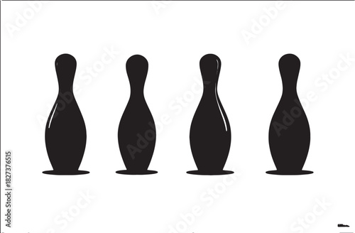 Four black silhouette bowling pins standing in a row