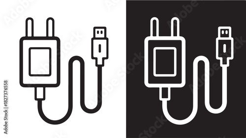 Mobile charger icon set simple line vector illustration isolated on white and black background
