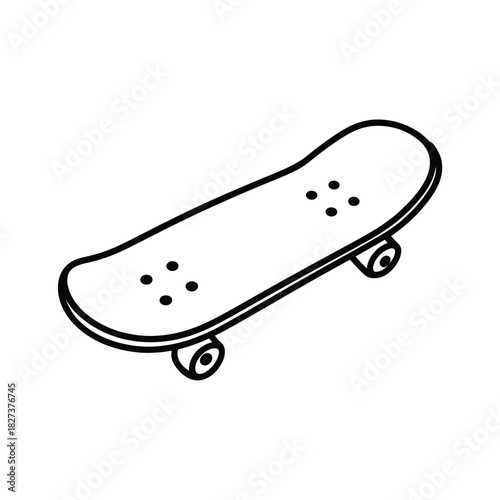 Simple black and white line drawing of a skateboard