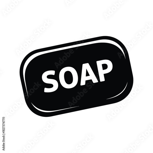 Black bar of soap with the word soap written in white