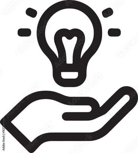 Hand holding a glowing light bulb icon representing idea innovation inspiration solution