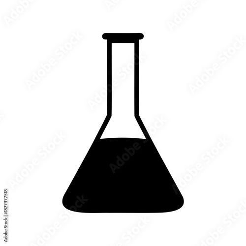 Black silhouette of a partially filled Erlenmeyer flask on a white background