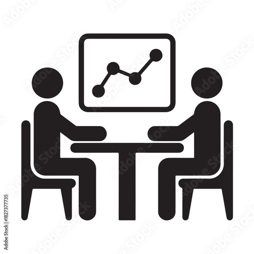 Business meeting vector icon two people at a table discussing a graph flat design for presentations and infographics