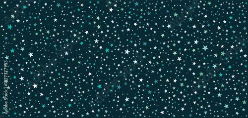 Starry Night Sky Pattern on Dark Teal Background. White and Light Blue Stars for Astronomy Decor, Space-Themed Wallpaper, Galaxy Graphics, Educational Projects, and Celestial Design Concepts