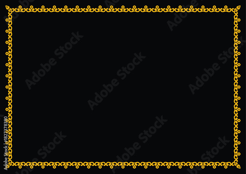 Elegant ornament border frame golden design on a black background, perfect for adding a touch of luxury to your creations
