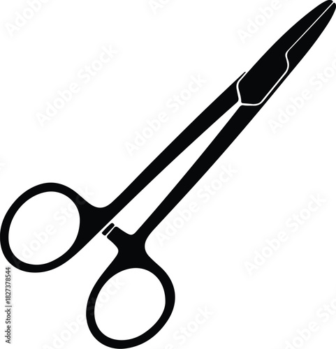 Illustration hemostatic clamp surgical instrument black and white silhouette vector