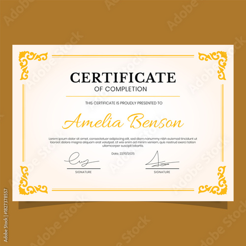 Elegant Certificate ornament border frame of Completion A Beautifully Designed Document for Recognition and Achievement