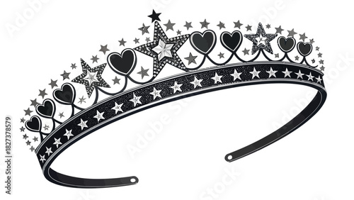 Elegant tiara featuring stars and hearts, perfect for princess parties, fairytale themes, or celebration designs, adding a touch of magic and sparkle