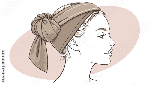 Elegant vintage style headscarf fashion illustration showing a woman's profile, perfect for beauty and style blogs or feminine branding projects