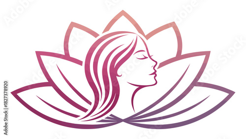 Elegant woman silhouette with lotus flower design for spa, beauty, and wellness brands, a serene and modern symbol of harmony, relaxation and rejuvenation