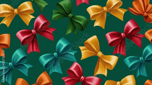 Playful Christmas Ribbon Bows Seamless Pattern for background