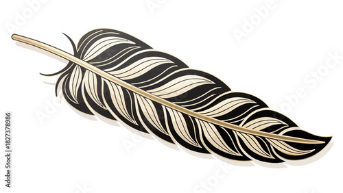 Elegant black and gold feather illustration for creative design projects, symbolizing freedom, inspiration and artistic expression, suitable for various themes