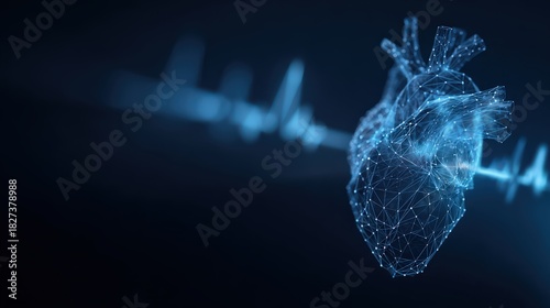 An abstract representation of the human heart, depicted with intricate detail, overlaid with an undulating waveform. ..Created with Generative AI, not depicting real subjects.