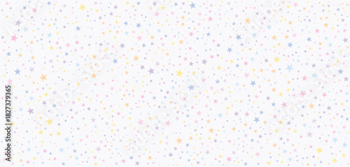 Pastel Star Pattern on White Background. Pink, Blue, Yellow, Purple Celestial Design for Nursery Wallpaper, Wrapping Paper, Celebration Graphics, and Whimsical Decorative Projects