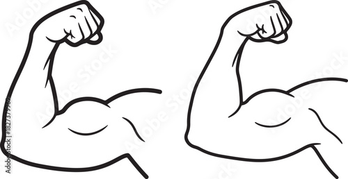 Two flexing muscular arms silhouette
