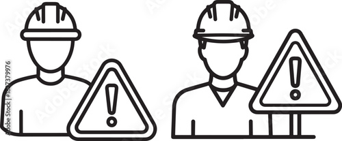 Two construction workers with warning signs silhouette