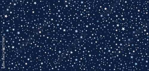 Starry Night Sky with Twinkling Stars. Deep Blue Celestial Background for Astronomy, Space, Galaxy, Universe, Cosmos, Dreamy Nighttime, Science Education, and Outer Space Concepts