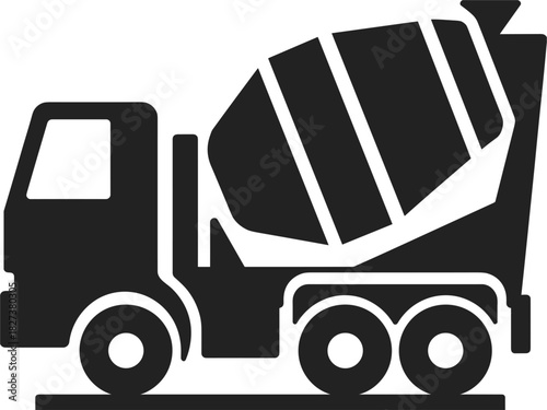 Black concrete mixer truck icon on white background cement construction