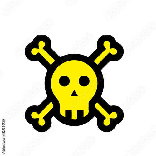 A bright yellow skull and crossbones symbol, iconic representation of danger, poison, or death, often used as a warning sign