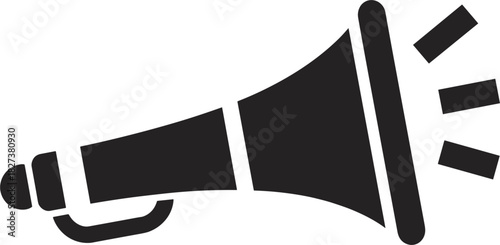 Black silhouette of a megaphone with sound waves on white bullhorn announcement