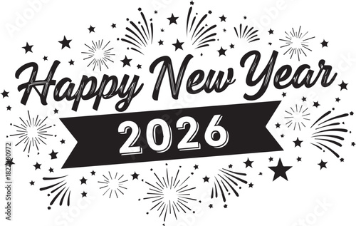 Happy New Year 2026 Typography with Fireworks