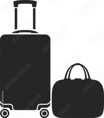 Black Silhouette of Rolling Suitcase and Duffel Bag on White Background luggage travel