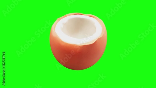 3D coconut animated on green screen background