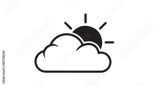 Cloud and sun icon simple flat vector illustration for weather forecast isolated on white background