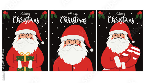 A festive Christmas card vector illustration featuring a cheerful Santa Claus in a classic red suit. perfect for greeting cards, holiday promotions, invitations, and seasonal branding.