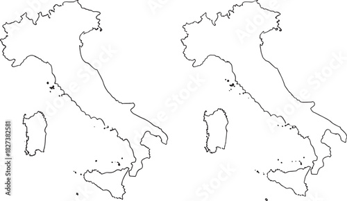 Two outline maps of italy silhouette