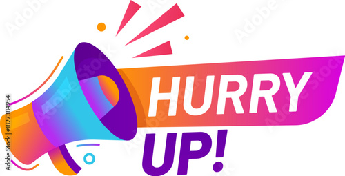 Hurry up special sale price off, shop discount icon or badge. Last chance discount deal label, limited time bargain message vector tag. Hurry up special sale badge with megaphone loudspeaker