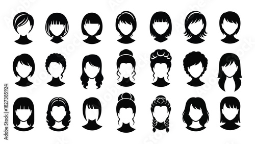 Diverse female hairstyle silhouettes collection isolated on white background, Vector