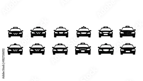 Taxi cab silhouettes collection isolated on white background, Vector