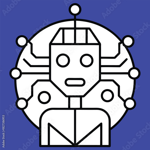 Artificial Intelligence line icon on blue