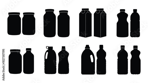 Assorted packaging container silhouettes isolated on white background, Vector