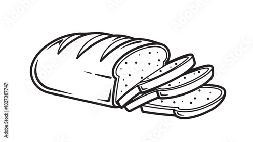 Loaf of sliced bread simple line art illustration isolated on white background for culinary designs