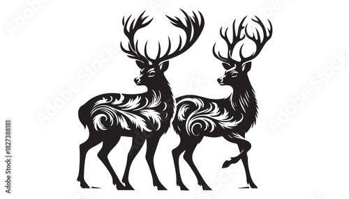 black color deer animal silhouette vector illustration, solid white background