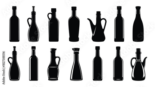 Olive oil bottle silhouettes collection isolated on white background, Vector