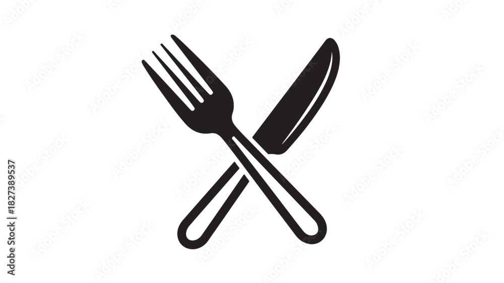 Fototapeta premium Fork and knife icon crossed cutlery symbol in simple flat vector design isolated on white background