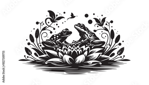 black color frogs animal silhouette vector illustration, solid white background