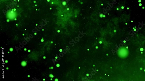 Green Particle seamless background Rotating Green Particle Sphere A digital landscape of green particle waves undulates on a black background. A seamless loop for technology, 