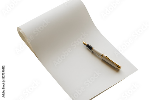 Blank paper and fountain pen isolated on transparent background