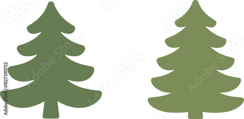 “Simple pine tree silhouettes in green vector style featuring minimal evergreen shapes for forest, nature, winter and Christmas holiday design”
