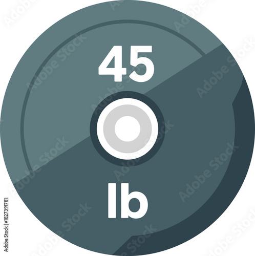 45 lb weight plate illustration, dark gray gym equipment design, strength training accessory, fitness workout gear, bodybuilding exercise concept artwork