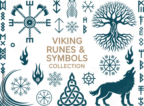 A Collection of Sacred Norse Mythology Symbols and Ancient Viking Runes
