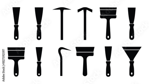 Construction and renovation hand tools silhouette collection isolated on white background, Vector