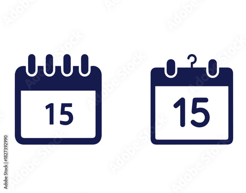 Two calendar icons showing the 15th day, one with a question mark indicating uncertainty